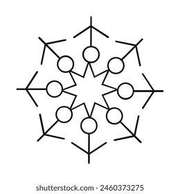 Hand drawn snowflake illustration on white.