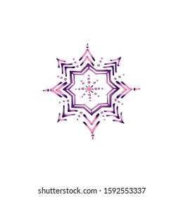 Hand drawn snowflake isolated on white background. Gradient from coral and deep violet. Vector illustration
