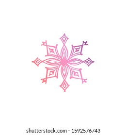 Hand drawn snowflake isolated on white background. Gradient from coral and deep violet. Vector illustration