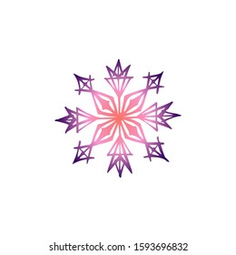 Hand drawn snowflake isolated on white background. Gradient from coral and deep violet. Vector illustration