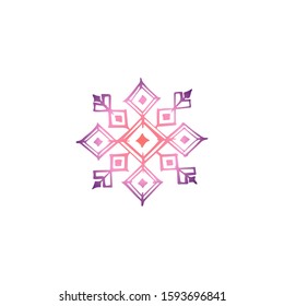 Hand drawn snowflake isolated on white background. Gradient from coral and deep violet. Vector illustration