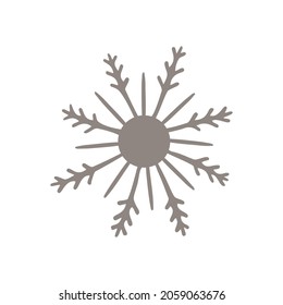 Hand drawn snowflake isolated on a white background. Simple doodle illustration that can be used for decoration of textile, paper and other surfaces.