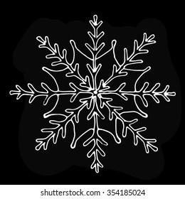 Hand drawn snowflake on black background. Vector illustration.