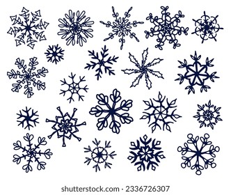 Nieve de copo de nieve dibujada a mano para Navidad e invierno Vacaciones vectoriales aislados en fondo blanco