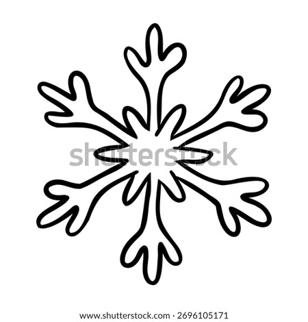 Hand drawn Snowflake in thin outline style. Winter decorative element. Minimal vector isolated illustration on white background.