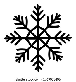 Silueta negra vectorial de copo de nieve dibujada a mano