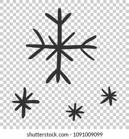 Hand Drawn Snowflake Vector Icon. Snow Flake Sketch Doodle Illustration. Handdrawn Winter Christmas Concept On Isolated Transparent Background.