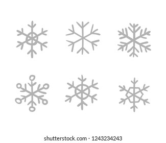 Hand drawn snowflake vector icon collection, winter snow symbol