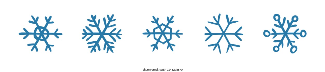 Hand drawn snowflake vector icon collection, winter snow symbol
