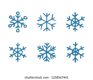 Hand drawn snowflake vector icon collection, winter snow symbol