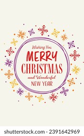 Hand drawn snowflakes. Christmas greeting card with decorations. Vector illustration