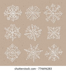 Hand drawn snowflakes. Ethnic design, set of nine symbols 