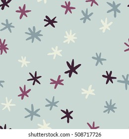 Hand drawn snowflakes pattern. Abstract background with ink snow flakes. Christmas background with snowflakes