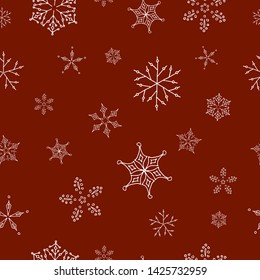 Hand drawn snowflakes pattern. Merry christmas and happy new year background. Winter holiday. For postcard, wrapping paper, banner, cover.