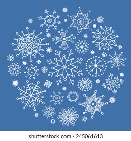hand drawn snowflakes round set