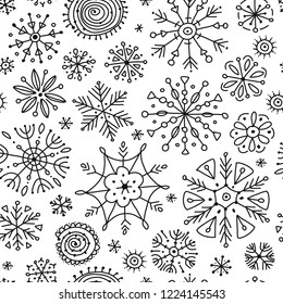 Hand drawn snowflakes, seamless pattern for your design