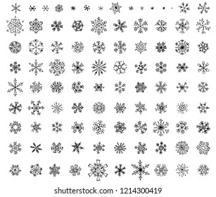 Hand- drawn snowflakes set, 95 different snowflakes