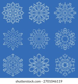 Hand drawn snowflakes set, doodle winter vector illustration