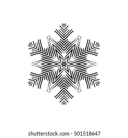 Hand drawn snowflakes for your design. New year, Christmas graphic elements, templates for design. Brush drawn snow crystals with rough edges. Grunge snowflakes. Vector illustration.