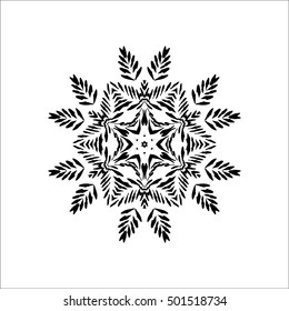 Hand drawn snowflakes for your design. New year, Christmas graphic elements, templates for design. Brush drawn snow crystals with rough edges. Grunge snowflakes. Vector illustration.