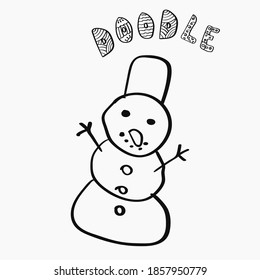 Hombre de nieve dibujado a mano al estilo de doodle para celebrar Navidad y Año Nuevo. Icono de vector aislado dibujado a mano.