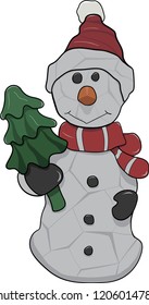 Hand drawn snowman holding a candy wearing santa hat and scarf EPS 10 Vector