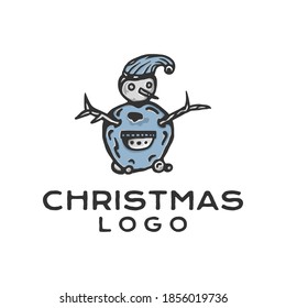 Hand drawn snowman logo design, Christmas day Graphic element