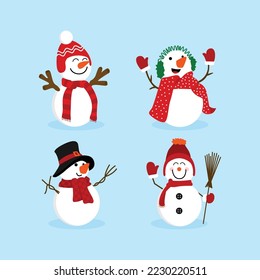 Handgezeichneter Schneemann mit Kollektion von Skizzen