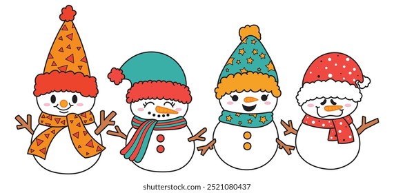 Hand Drawn Snowman vector, illustration Cartoon Cute Christmas Snowman, Snowman Clipart, Christmas