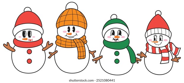 Hand Drawn Snowman vector, illustration Cartoon Cute Christmas Snowman, Snowman Clipart, Christmas