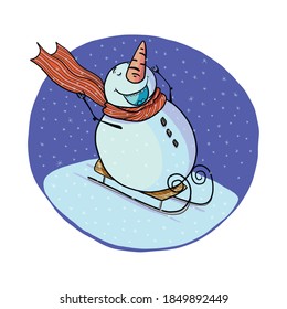 Handgezeichneter Schneemann, Wintersport oder Outdoor-Spaß