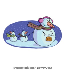 Hand drawn snowman winter activity or outdoor fun