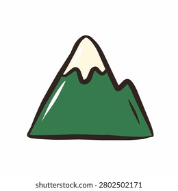 Hand Drawn Snowy Mountain Vector Illustration - Cute Doodle Green Peak with Snow Cap for Nature and Outdoor Adventure Design