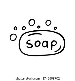 Hand drawn soap isolated on a white background. Doodle, simple outline illustration. It can be used for decoration of textile, paper and other surfaces.