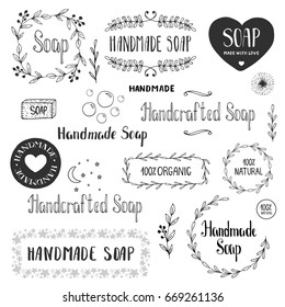 Hand drawn soap labels. Vector. Isolated.