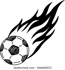 Hand drawn of Soccer ball with flame