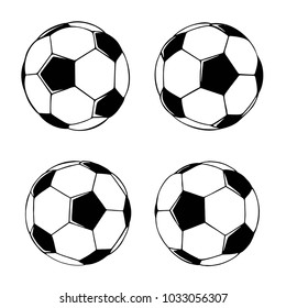 Hand drawn soccer ball illustrations set.
Different view football ball isolated vector.