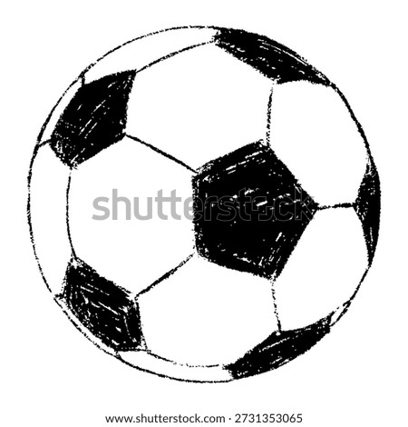 Hand drawn soccer ball with simple black outline only. Chalk textured naive style with sketchy imperfect lines. Playful scrapbook vector illustration isolated for kids projects and sports design.