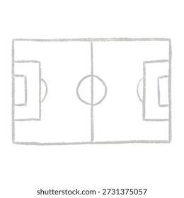 Hand drawn soccer field layout in chalk textured naive style. Playful scrapbook vector illustration with sketchy lines, top view football playground design, isolated and imperfect for kids use.