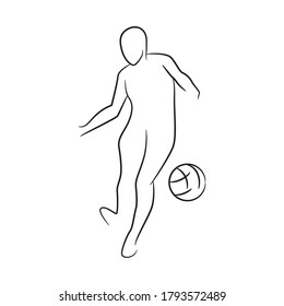 hand drawn soccer player run and click ball on white background