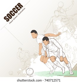 hand drawn soccer player. sport poster design. drawing vector