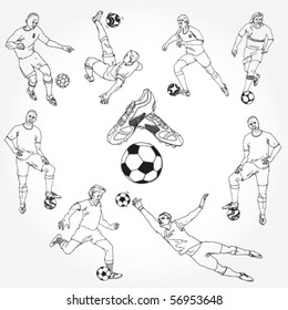 Hand Drawn Soccer Players Outline