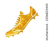 Hand drawn Soccer Shoe icon in gold foil texture vector illustration