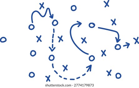 Hand Drawn Soccer Tactics Strategy Board with Arrows Crosses and Circles Illustration
