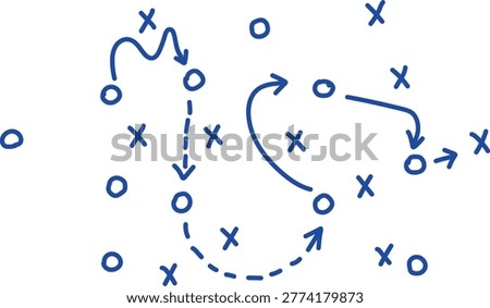 Hand Drawn Soccer Tactics Strategy Board with Arrows Crosses and Circles Illustration