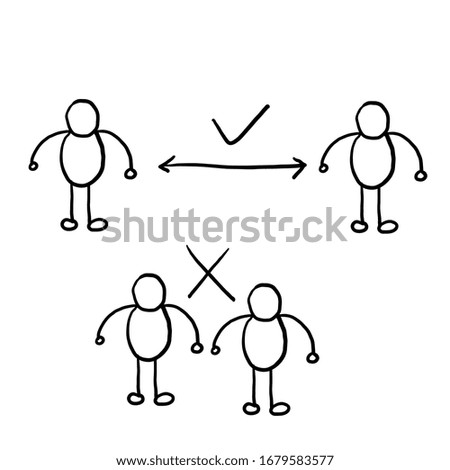 hand drawn social distancing prevent the spread of the corona virus symbol icon illustration with doodle cartoon style vector