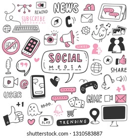 Hand drawn social media doodle set