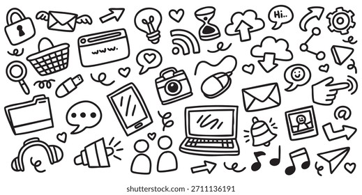 Handgezeichnetes Social-Media-Element, Doodle, Vektorgrafik