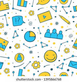 Hand drawn social media elements. Seamless pattern.
