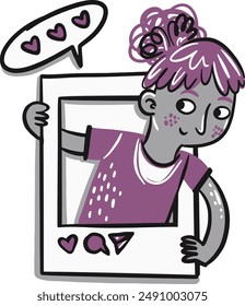 Hand Drawn Social media girl in a retro box